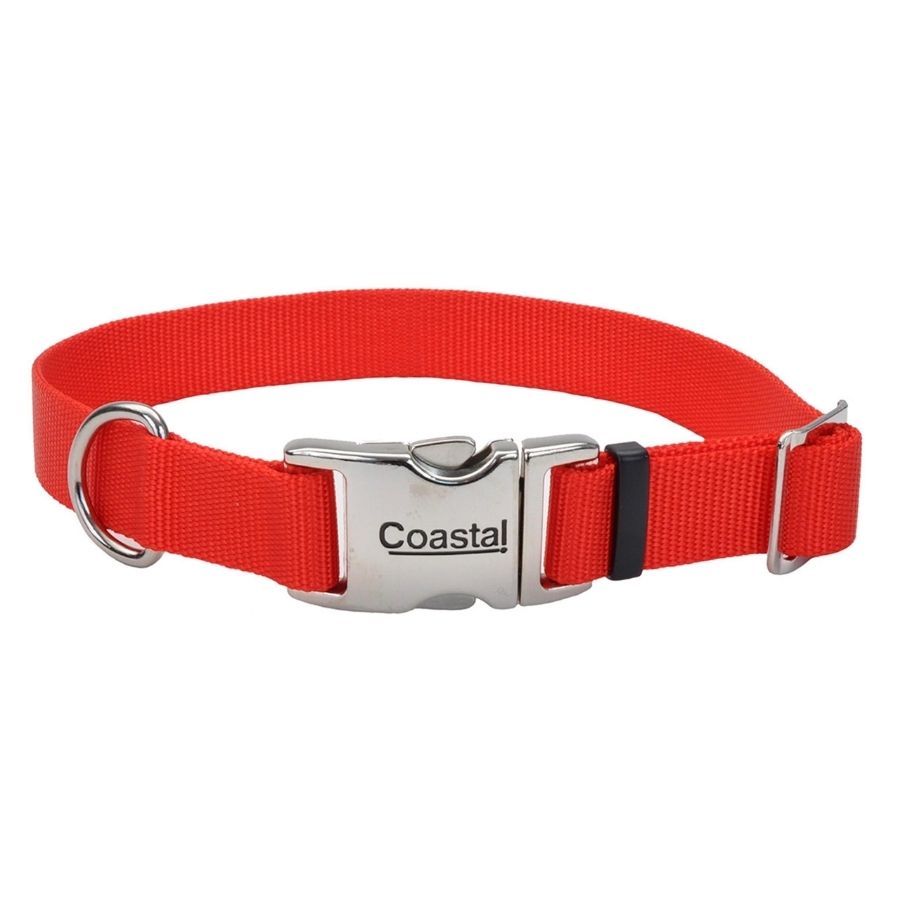 Collar adjustable dog with metal buckle, red